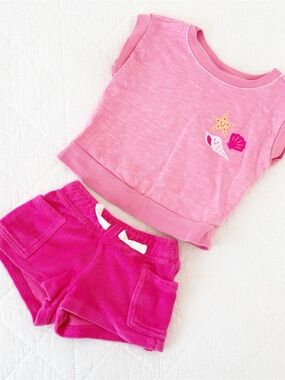 2T Cat & Jack Kids Pink Two-Piece Tee and Shorts Set Seashells
